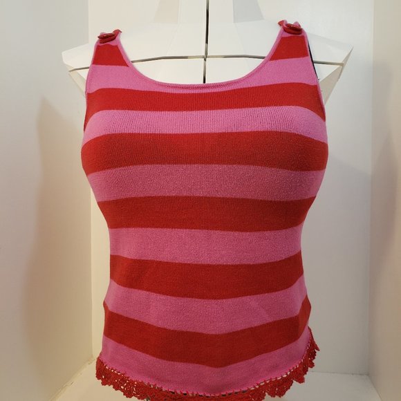 2/$30 Designer Tulle Button Tank Top Pink Striped - Picture 7 of 11
